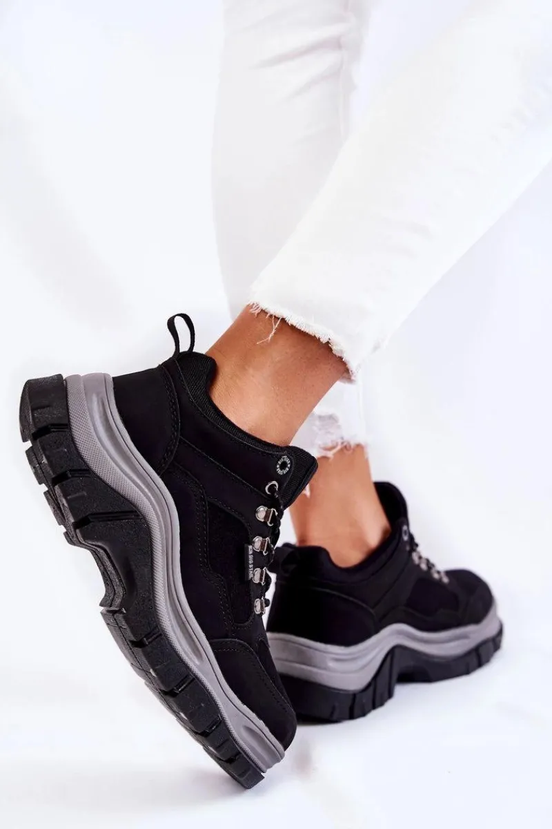 Outlet Damskie Buty Trekkingowe Trapery Memory Foam Big Star KK274364 Czarne Damskie Trekkingowe Damskie|Damskie Trapery