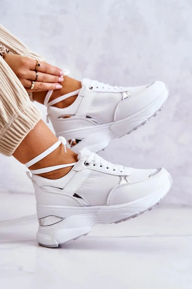 Sneakersy Damskie>Boto Damskie Błyszczące Buty Sportowe Na Koturnie Białe Activity