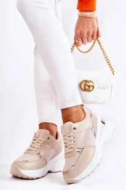 Best Damskie Błyszczące Buty Sportowe Na Koturnie Beżowe Activity Damskie Sneakersy Damskie