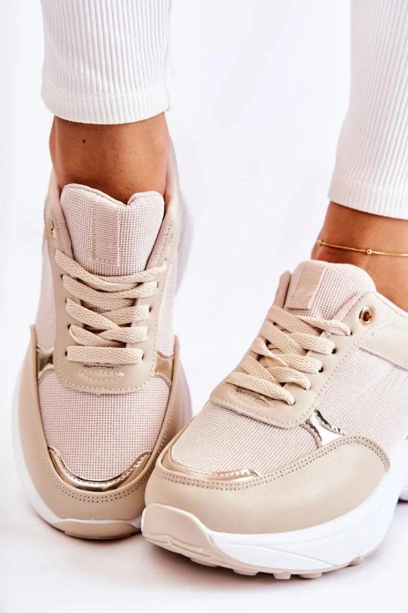 Best Damskie Błyszczące Buty Sportowe Na Koturnie Beżowe Activity Damskie Sneakersy Damskie