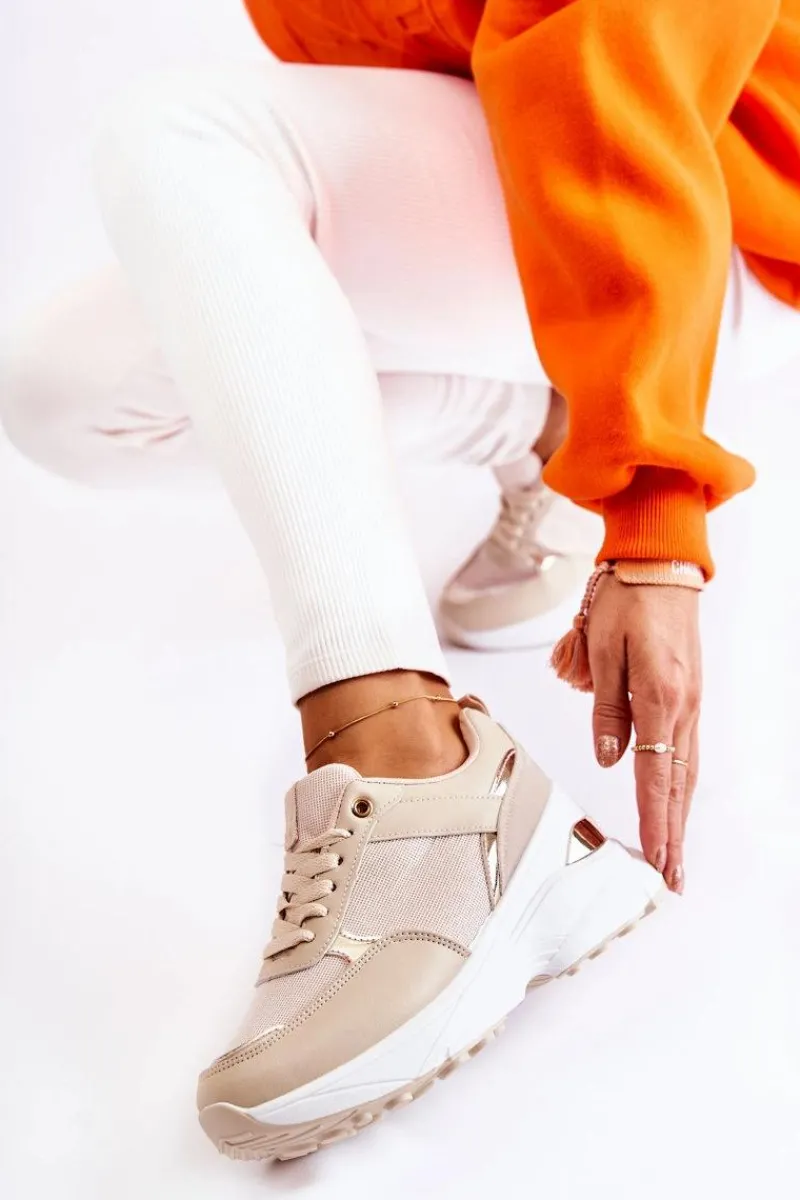 Best Damskie Błyszczące Buty Sportowe Na Koturnie Beżowe Activity Damskie Sneakersy Damskie