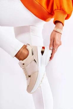 Best Damskie Błyszczące Buty Sportowe Na Koturnie Beżowe Activity Damskie Sneakersy Damskie