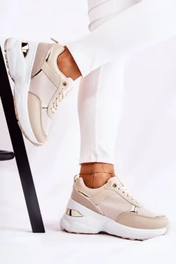 Best Damskie Błyszczące Buty Sportowe Na Koturnie Beżowe Activity Damskie Sneakersy Damskie