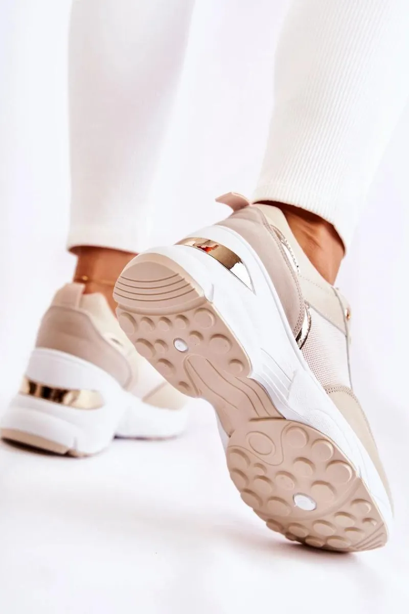 Best Damskie Błyszczące Buty Sportowe Na Koturnie Beżowe Activity Damskie Sneakersy Damskie