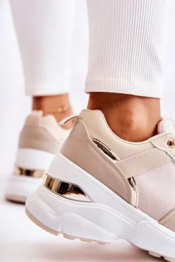 Best Damskie Błyszczące Buty Sportowe Na Koturnie Beżowe Activity Damskie Sneakersy Damskie
