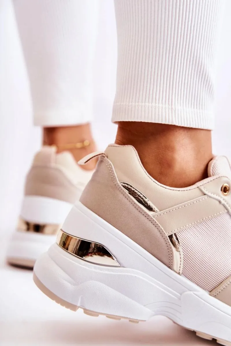 Best Damskie Błyszczące Buty Sportowe Na Koturnie Beżowe Activity Damskie Sneakersy Damskie