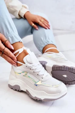 Sneakersy Damskie>Boto Damskie Błyszczące Sneakersy Białe Callisto