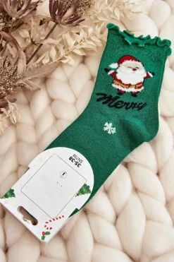 Discount Aura.via Damskie Błyszczące Świąteczne Skarpety Z Mikołajem Zielone