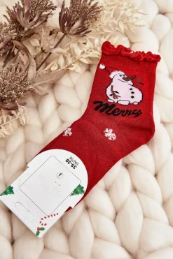 Sale Aura.via Damskie Błyszczące Świąteczne Skarpety Z Bałwanem Czerwone Czerwony