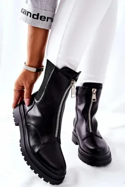 Czarne Botki|Botki Zimowe Damskie><noscript><img width=