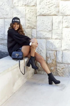 Hot Boto Damskie Ciepłe Botki Kwadratowy Słupek Czarne Closer