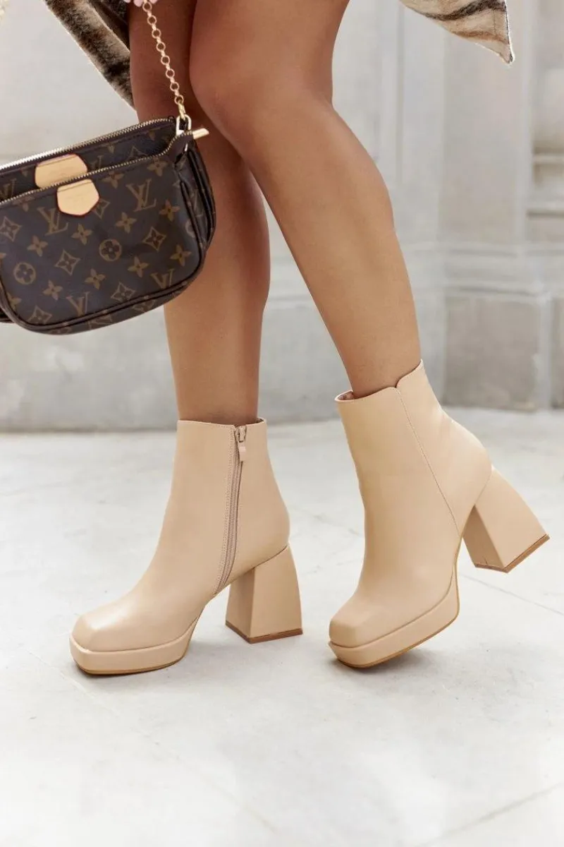 Botki Na Słupku|Czarne Botki>Boto Damskie Ciepłe Botki Kwadratowy Słupek Beżowe Closer