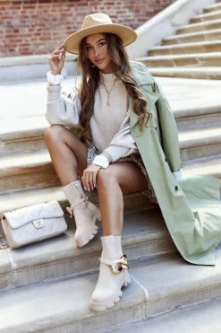 Outlet Damskie Ciepłe Botki Sztyblety Beżowe Rock My Life Damskie Botki Zimowe Damskie|Brązowe I Beżowe Botki