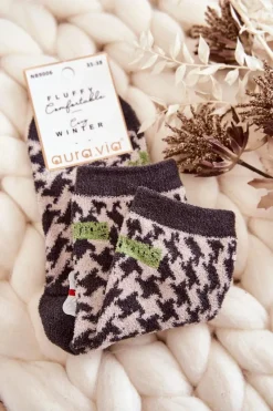 Skarpetki|Skarpetki>Aura.via Damskie Ciepłe Skarpetki W Pionowe Wzory Szaro-Zielone