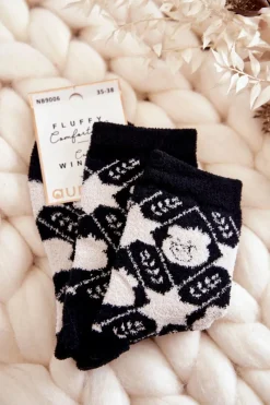 New Damskie Ciepłe Skarpetki W Gwiazdy Beżowo-Czarne Skarpetki|Skarpetki