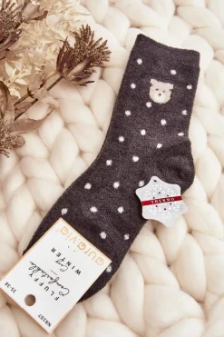 Online Aura.via Damskie Ciepłe Skarpety W Kropki Z Misiem Ciemnoszare Szary