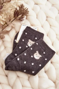 Online Aura.via Damskie Ciepłe Skarpety W Kropki Z Misiem Ciemnoszare Szary