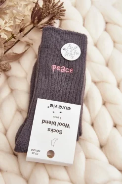 Skarpetki|Skarpetki>Aura.via Damskie Ciepłe Skarpety Z Napisem Szare