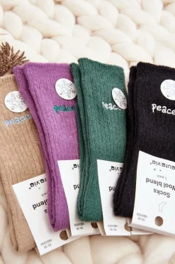 Skarpetki|Skarpetki>Aura.via Damskie Ciepłe Skarpety Z Napisem Szare