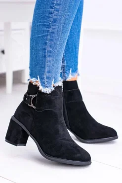 New Damskie Czarne Botki Na Słupku Z Klamrą Zamsz Evoret Damskie Botki Na Słupku|Brązowe I Beżowe Botki