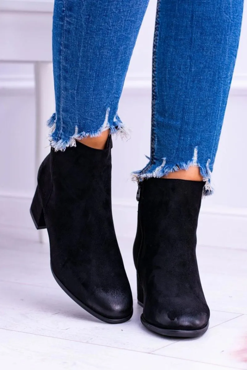 Botki Na Słupku|Brązowe I Beżowe Botki>Damskie buty S.Barski Damskie Czarne Botki Na Słupku Zamsz Ferimate