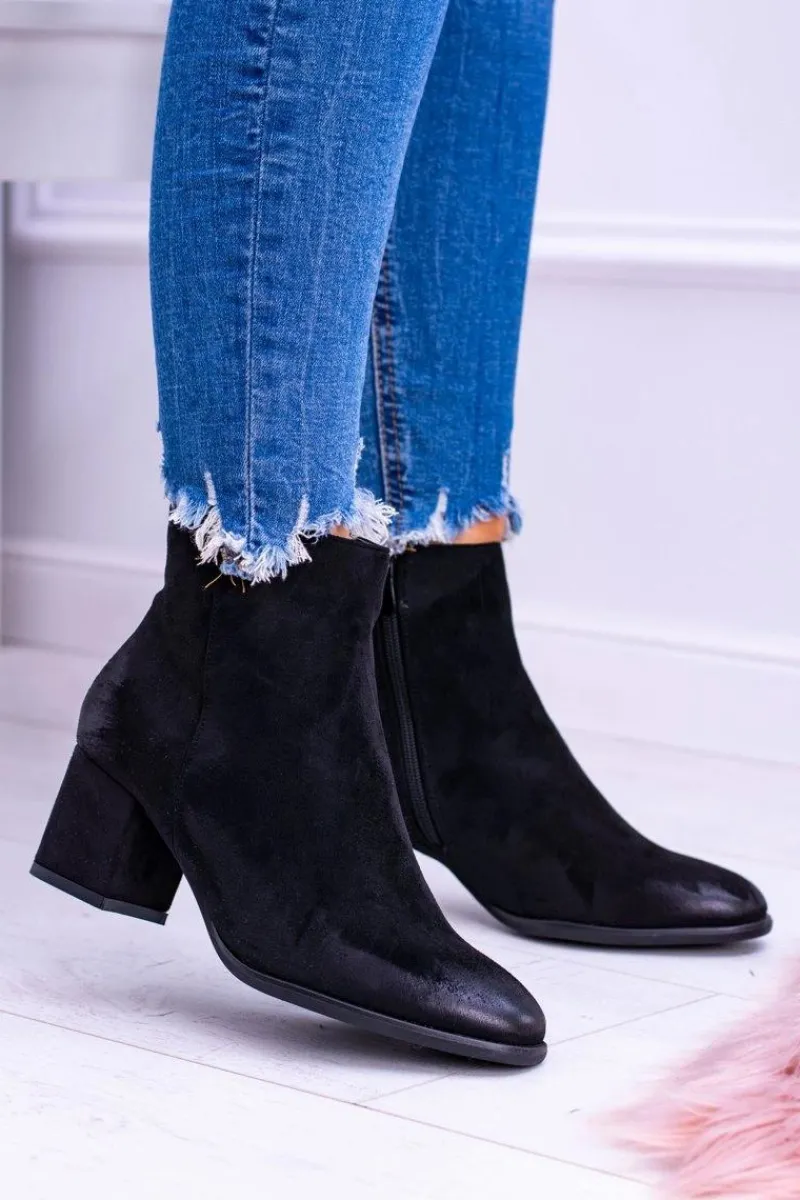 Botki Na Słupku|Brązowe I Beżowe Botki>Damskie buty S.Barski Damskie Czarne Botki Na Słupku Zamsz Ferimate