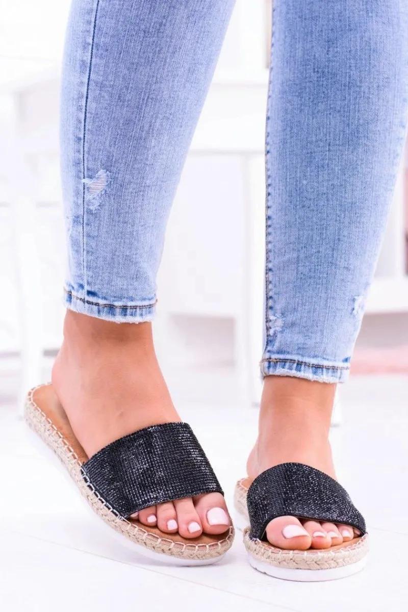 Best Boto Damskie Czarne Klapki Lu Boo Cyrkonie ShineMadam