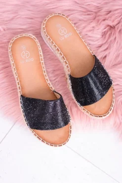 Best Boto Damskie Czarne Klapki Lu Boo Cyrkonie ShineMadam