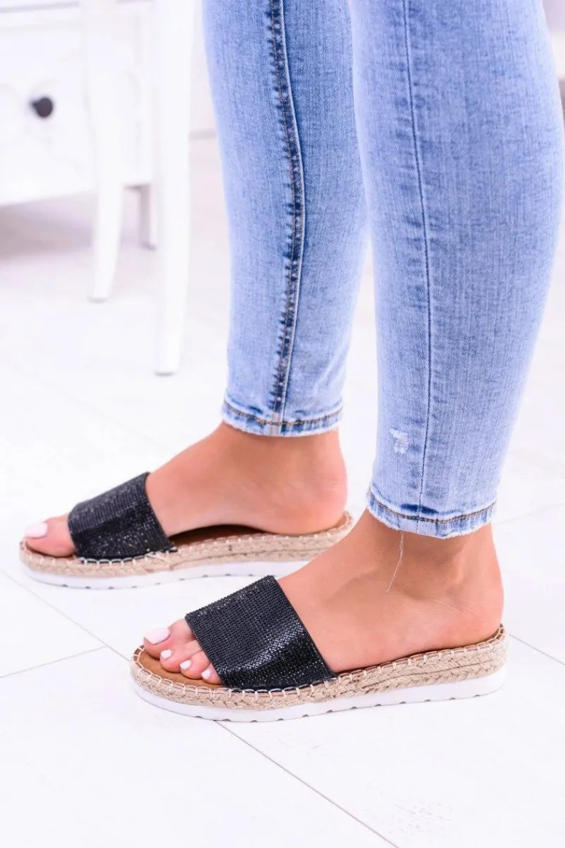 Best Boto Damskie Czarne Klapki Lu Boo Cyrkonie ShineMadam