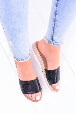 Best Boto Damskie Czarne Klapki Lu Boo Cyrkonie ShineMadam