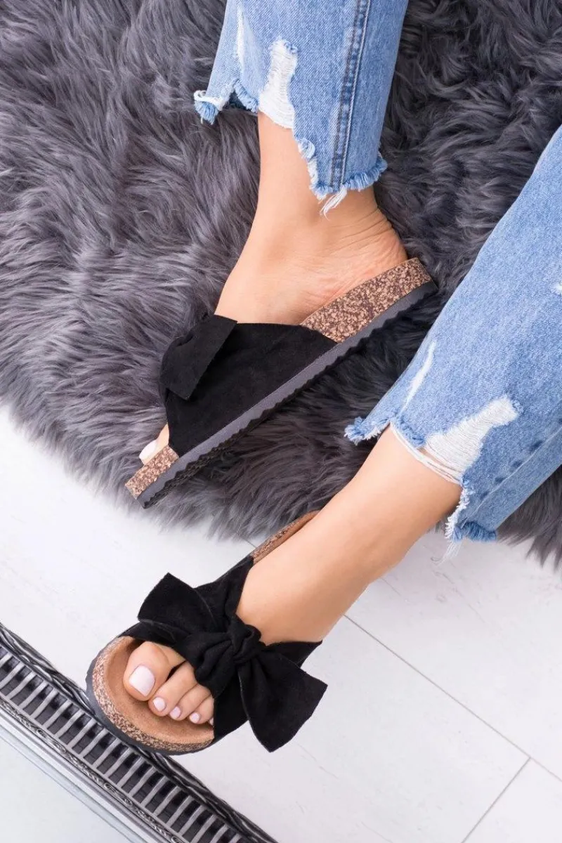 Klapki Korkowe|Klapki Damskie Klasyczne>Boto Damskie Czarne Klapki Na Korku Kokarda Dominica