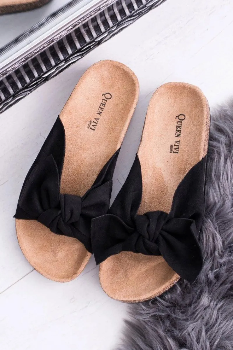 Klapki Korkowe|Klapki Damskie Klasyczne>Boto Damskie Czarne Klapki Na Korku Kokarda Dominica