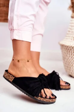 Klapki Korkowe|Klapki Damskie Klasyczne>Boto Damskie Czarne Klapki Na Korku Frędzle Marina