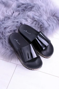 Clearance Boto Damskie Czarne Klapki z Dżetami Mirock