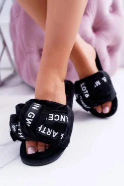 Klapki Damskie Klasyczne>Boto Damskie Czarne Klapki Z Napisami Lu Boo News
