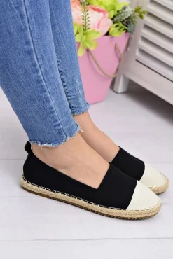 Clearance Damskie Czarne Lniane Espadryle Beżowy Nosek Quebo Damskie Czarne Espadryle