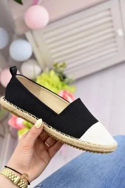 Clearance Damskie Czarne Lniane Espadryle Beżowy Nosek Quebo Damskie Czarne Espadryle