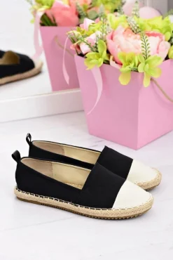 Clearance Damskie Czarne Lniane Espadryle Beżowy Nosek Quebo Damskie Czarne Espadryle