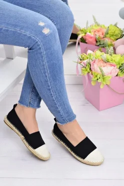Clearance Damskie Czarne Lniane Espadryle Beżowy Nosek Quebo Damskie Czarne Espadryle