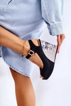 Clearance Boto Damskie Czarne Sandały Na Koturnie Nemesis