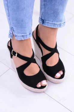 Sale Boto Damskie Czarne Sandały Na Koturnie Espadryle Elonore