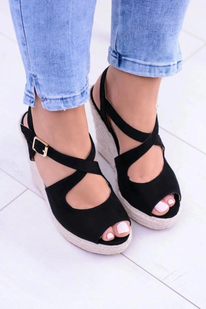 Sale Boto Damskie Czarne Sandały Na Koturnie Espadryle Elonore