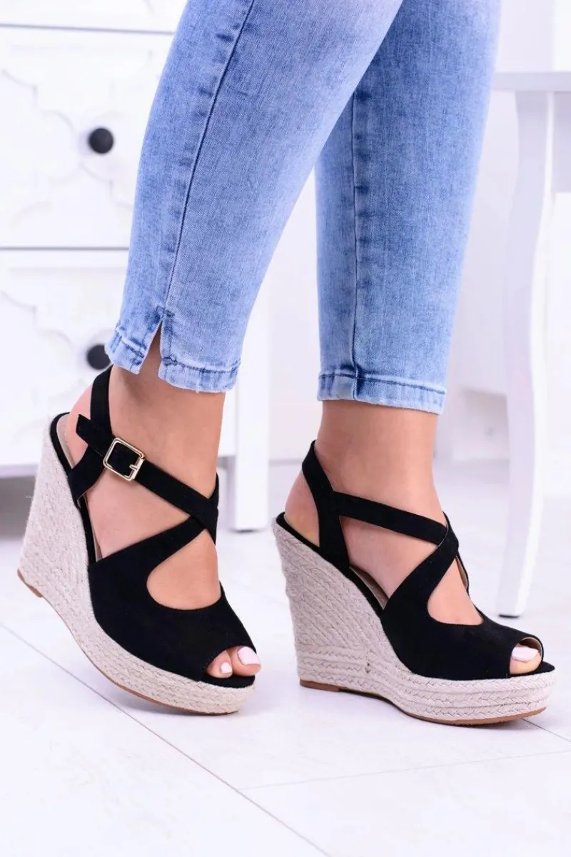 Sale Boto Damskie Czarne Sandały Na Koturnie Espadryle Elonore