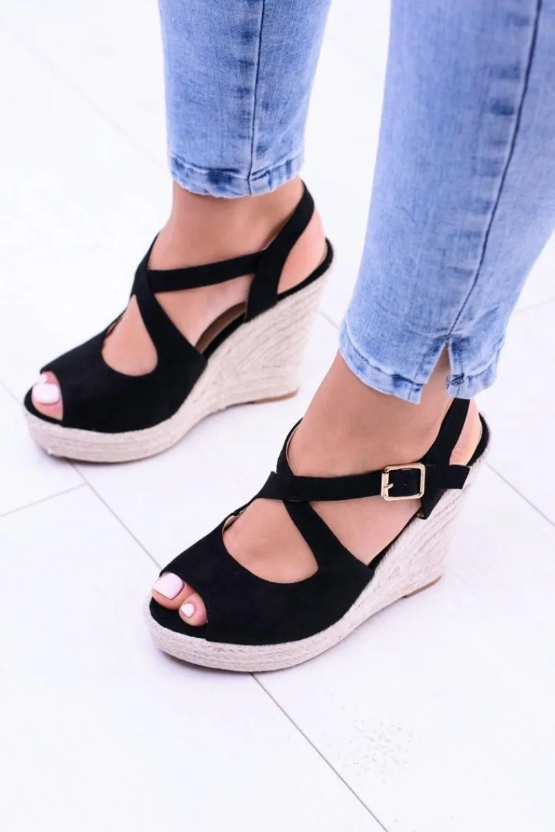 Sale Boto Damskie Czarne Sandały Na Koturnie Espadryle Elonore