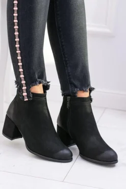 Botki Na Słupku|Botki Zimowe Damskie>Boto Damskie Czarne Skórzane Botki Na Słupku Nicole