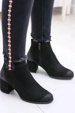 Botki Na Słupku|Botki Zimowe Damskie>Boto Damskie Czarne Skórzane Botki Na Słupku Nicole