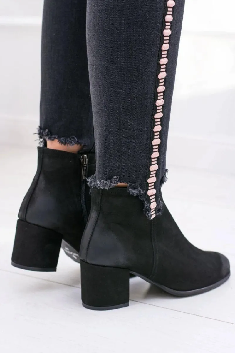 Botki Na Słupku|Botki Zimowe Damskie>Boto Damskie Czarne Skórzane Botki Na Słupku Nicole