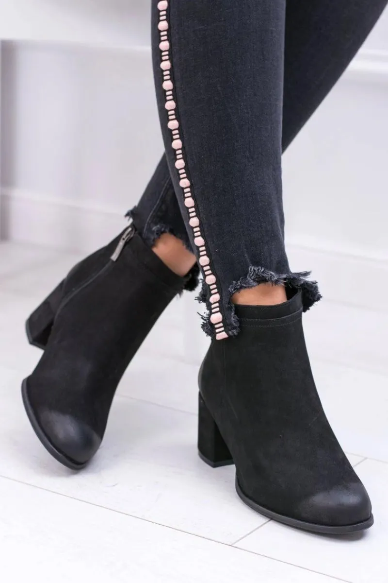 Botki Na Słupku|Botki Zimowe Damskie>Boto Damskie Czarne Skórzane Botki Na Słupku Nicole