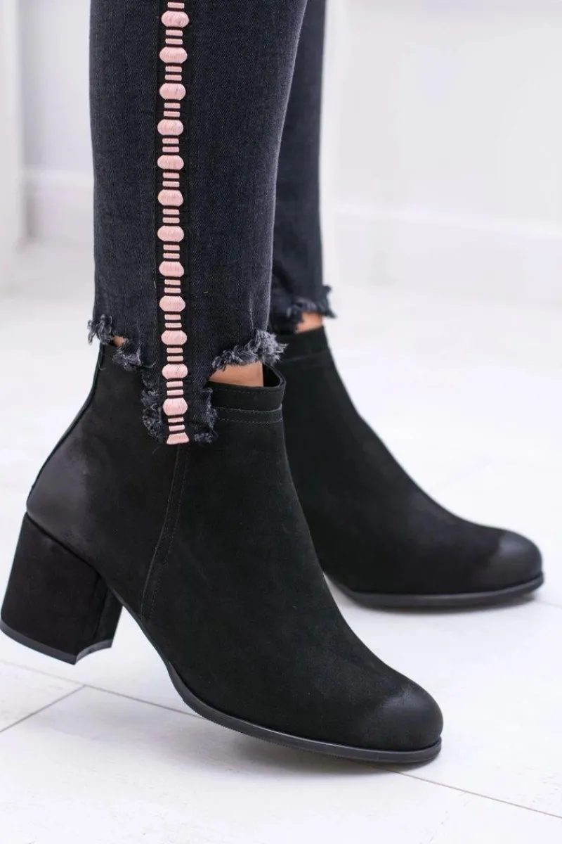 Botki Na Słupku|Botki Zimowe Damskie>Boto Damskie Czarne Skórzane Botki Na Słupku Nicole