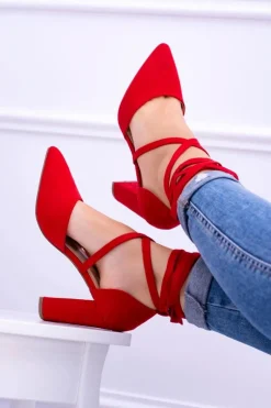 Outlet Damskie Czółenka Na Słupku Wiązane Czerwone Demmi Damskie Czółenka Zamszowe|Czółenka Na Słupku